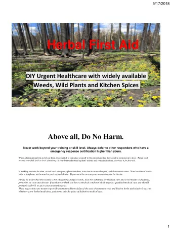 Herbal First Aid  DIY Urgent Healthcare with widely available  Weeds, Wild Plants and Kitchen