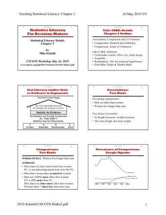 Teaching Statistical Literacy: Chapter 2  16 May 2019 V0  V1  V1  2019 USCOTS Workshop  1  2019