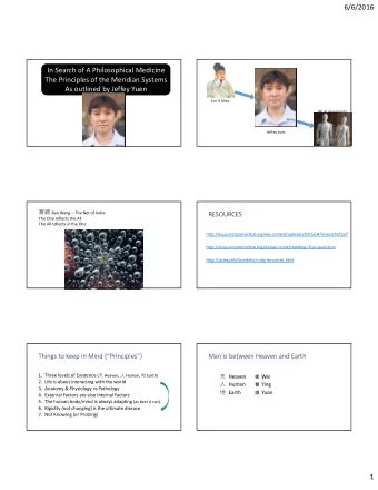 6/6/2016  In Search of A Philosophical Medicine  The Principles of the Meridian Systems  As