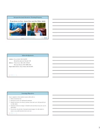 1  Transitional Care  Transitional Care  Defining Transitional Care  Defining Transitional Care