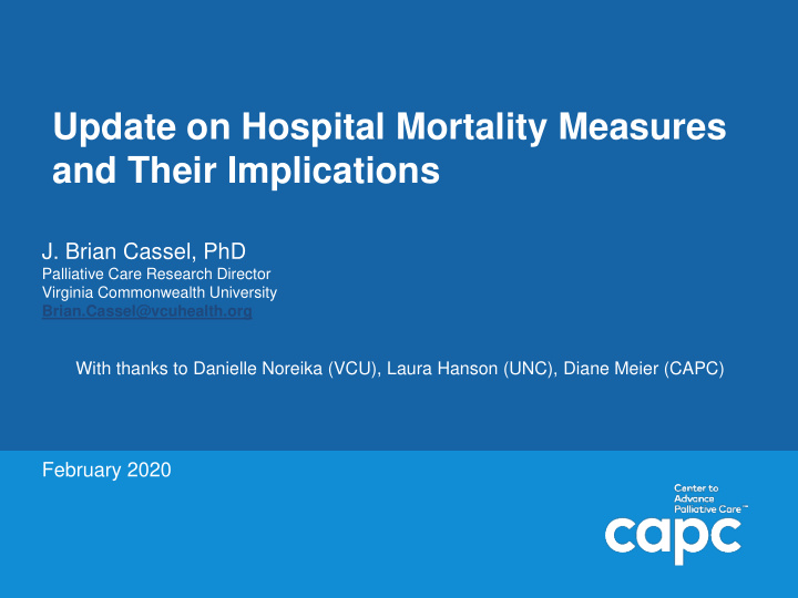 update on hospital mortality measures