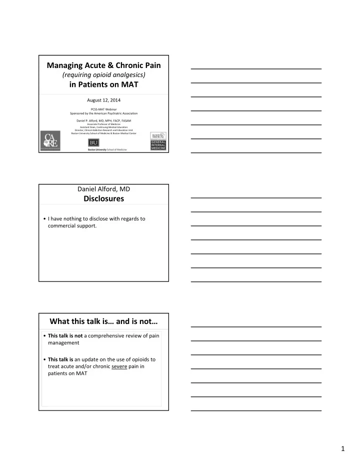 managing acute chronic pain