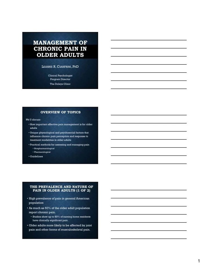 management of chronic pain in older adults