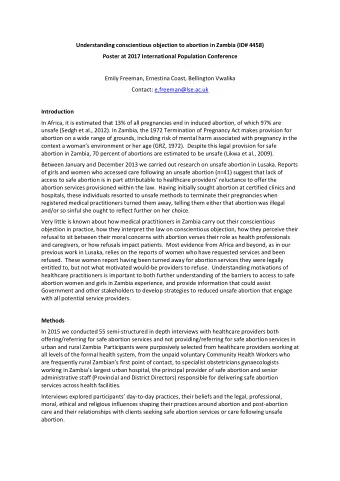 Understanding conscientious objection to abortion in Zambia (ID# 4458)  Poster at 2017