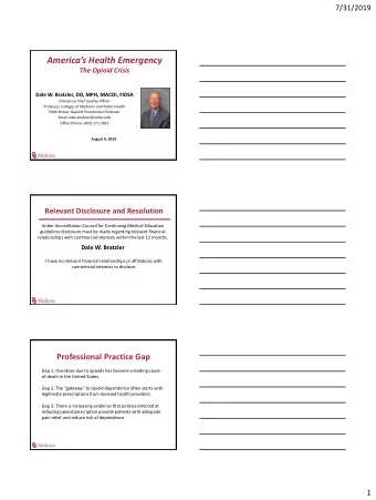 Americas Health Emergency  The Opioid Crisis  Dale W. Bratzler, DO, MPH, MACOI, FIDSA