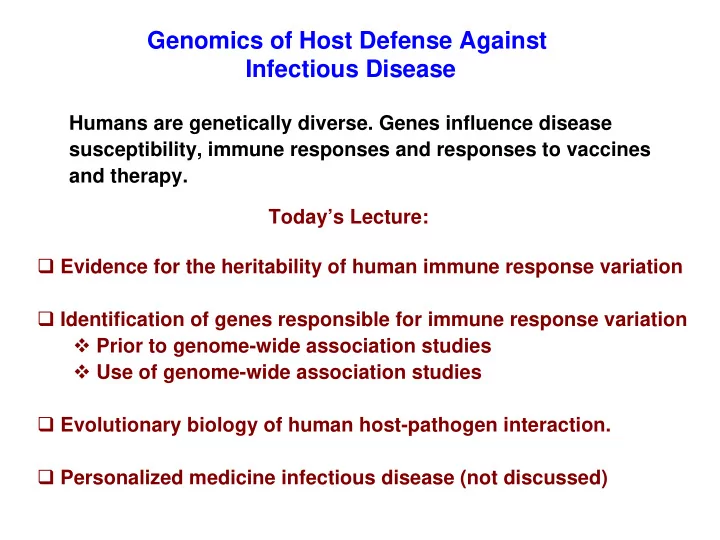 genomics of host defense against infectious disease