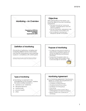 9/15/14  After participating in this session, you  should be able to structure monitoring