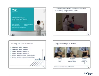 Name the 3 hip ROM tests the in order in  which they are performed here:  Image Challenge:  Hip,