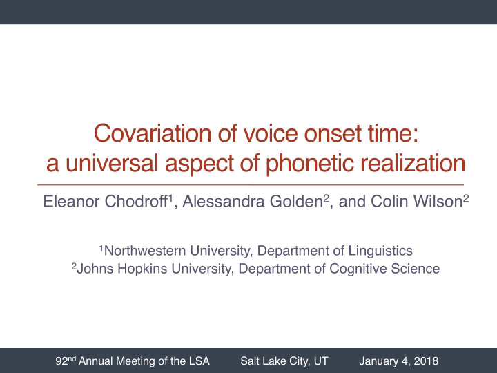 covariation of voice onset time a universal aspect of