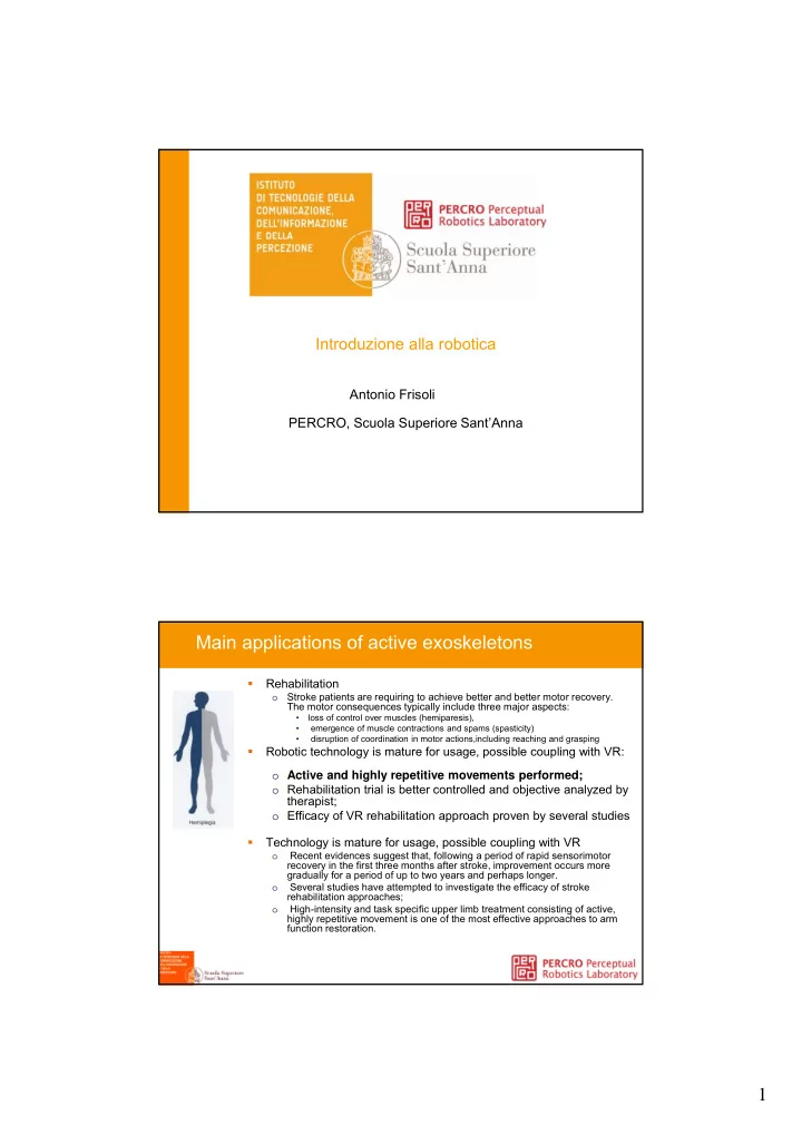 main applications of active exoskeletons