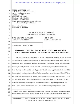 Case 3:16-md-02741-VC   Document 279   Filed 05/05/17   Page 1 of 10  1  HOLLINGSWORTH LLP Joe G.
