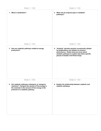 Slide 1 / 103  Slide 2 / 103  1  What is metabolism?  2  What role do enzymes play in metabolic