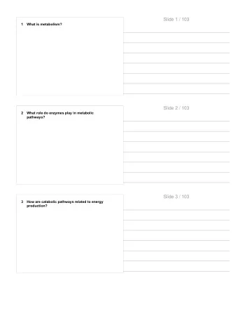 Slide 1 / 103  1  What is metabolism?  Slide 2 / 103  2  What role do enzymes play in metabolic