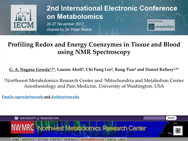 profiling redox and energy coenzymes in tissue and blood