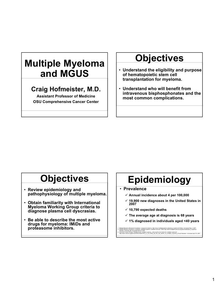 objectives multiple myeloma