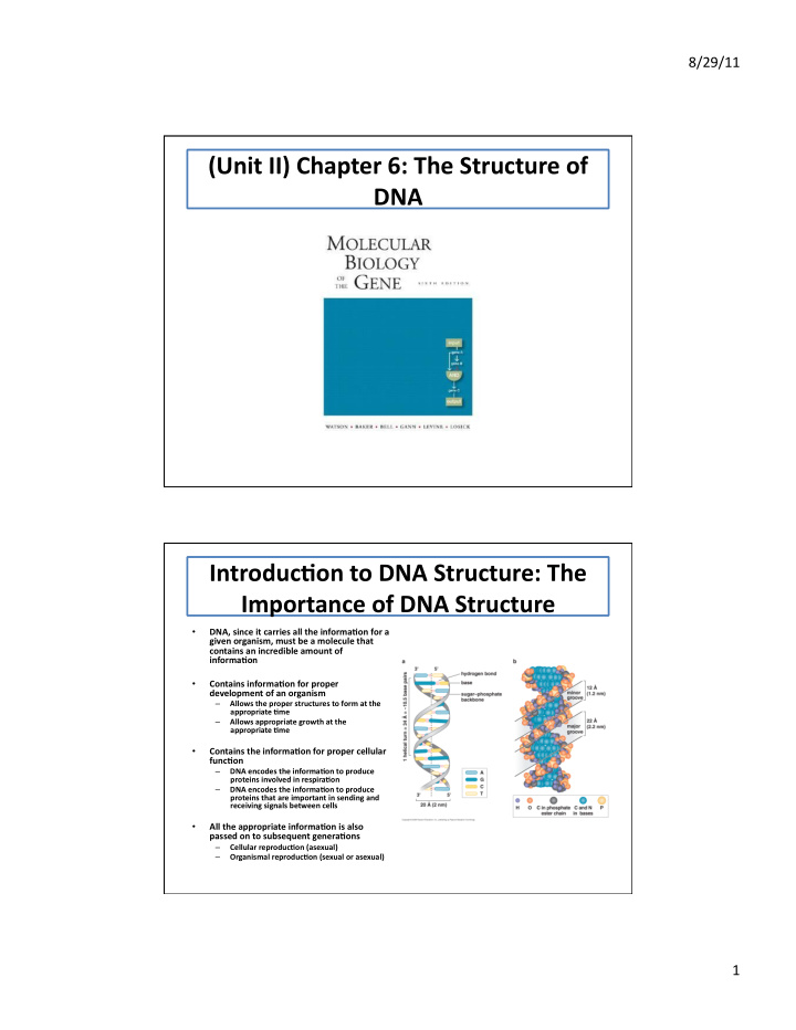 unit ii chapter 6 the structure of dna introduc on to dna