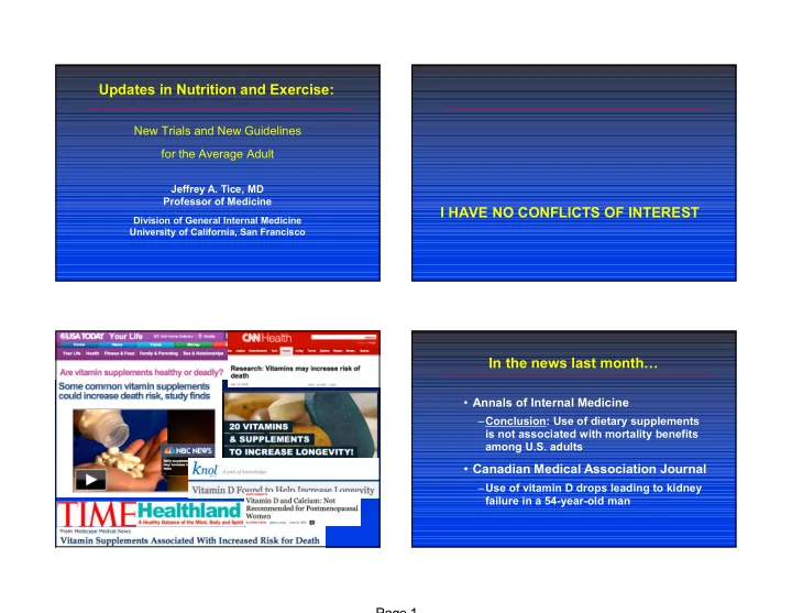updates in nutrition and exercise