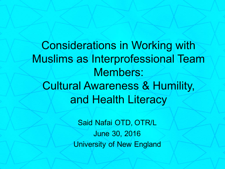 considerations in working with muslims as