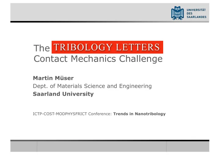 the contact mechanics challenge