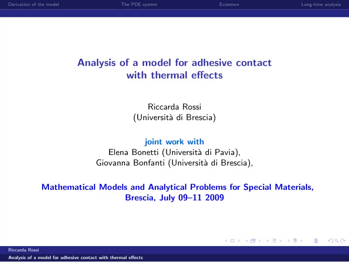 analysis of a model for adhesive contact with thermal