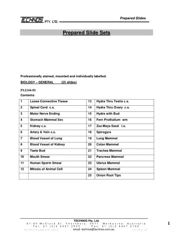 Prepared Slide Sets  Professionally stained, mounted and individually labelled. BIOLOGY  GENERAL