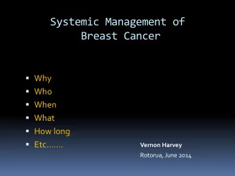 Breast Cancer  Why  Who  When  What  How long  Etc.  Vernon Harvey
