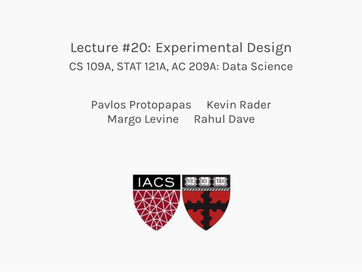 lecture 20 experimental design