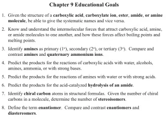 Chapter 9 Educational Goals 1. Given the structure of a carboxylic acid , carboxylate ion , ester ,
