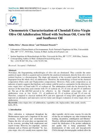 Mol2Net-04  Chemometric Characterization of Chemlali Extra-Virgin  Olive Oil Adulteration Mixed