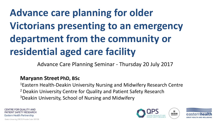 advance care planning for older victorians presenting to