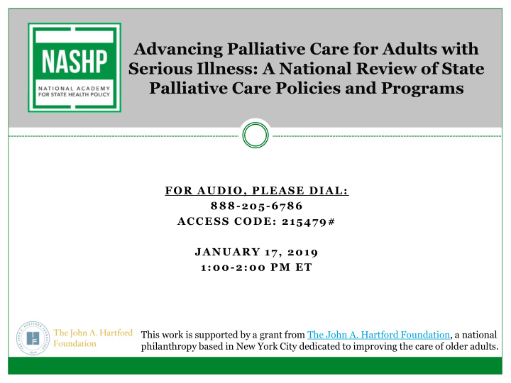 advancing palliative care for adults with serious illness