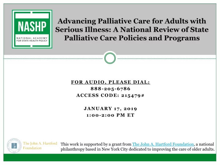 advancing palliative care for adults with serious illness
