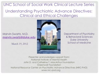 Marvin Swartz, M.D.  Department of Psychiatry  &amp; Behavioral Sciences  marvin.swartz@duke.edu