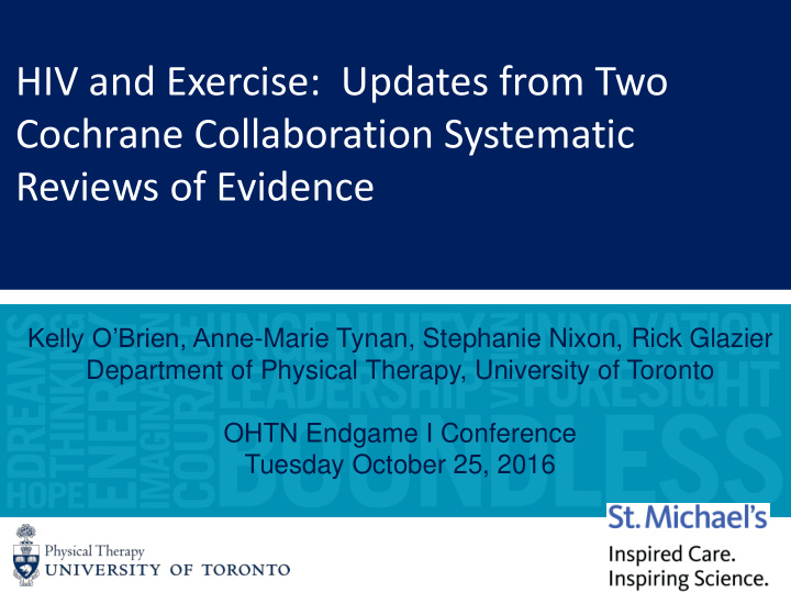 hiv and exercise updates from two cochrane collaboration