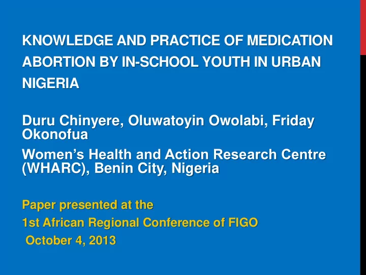abortion by in school youth in urban