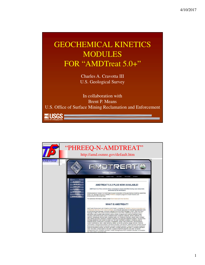 geochemical kinetics modules for amdtreat 5 0