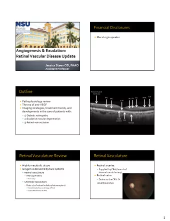 1  Retinal capillaries  1) Superficial capillary plexus (GCL-to a lesser  extent RNFL)  Most