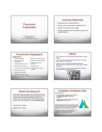 Learning Objectives  Understand basic principles behind FA  Fluorescein  Explain common