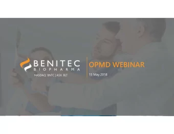 OPMD WEBINAR  15 May 2018  NASDAQ: BNTC | ASX: BLT  MEETING AGENDA    Welcome and opening