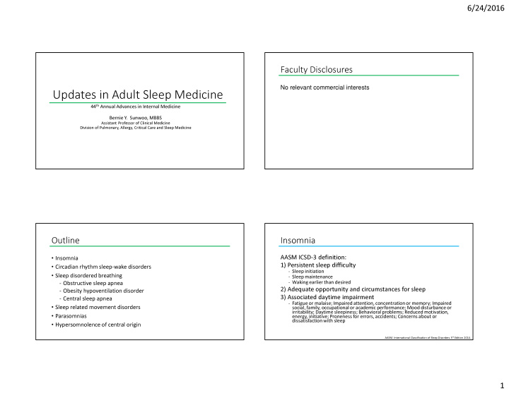 updates in adult sleep medicine