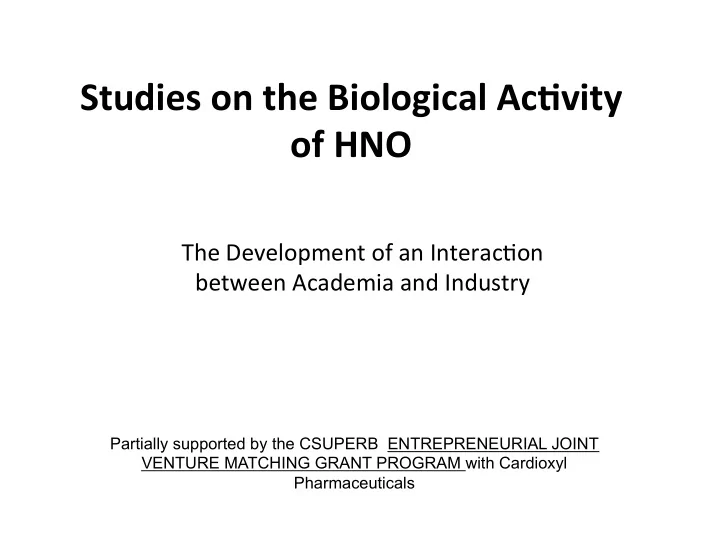 studies on the biological ac2vity of hno
