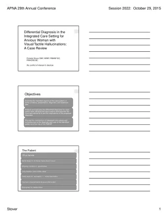 APNA 29th Annual Conference  Session 2022:  October 29, 2015  Differential Diagnosis in the