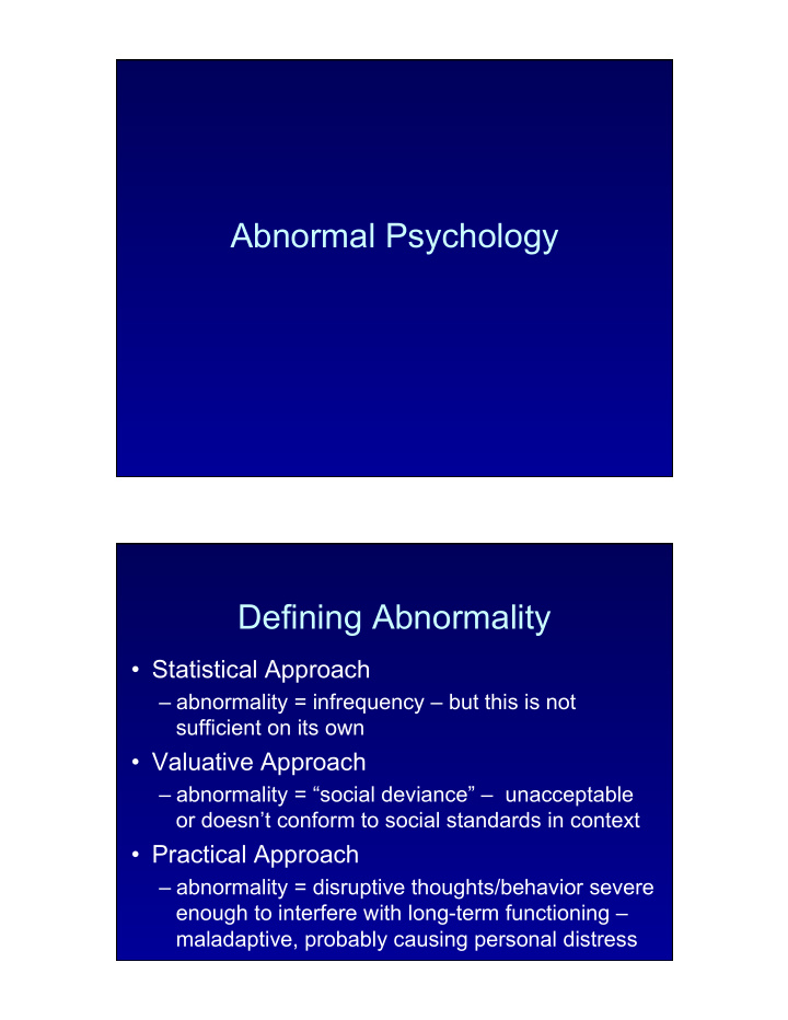 abnormal psychology defining abnormality