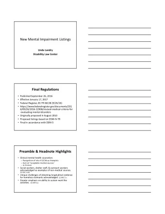 New Mental Impairment Listings  Linda Landry  Disability Law Center  Final Regulations