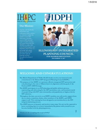 ILLINOIS HIV INTEGRATED  role model and central  advisory body for HIV  PLANNING COUNCIL