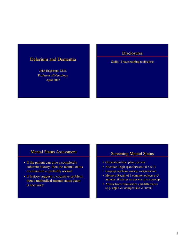 delerium and dementia