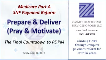 Medicare Part A  SNF Payment Reform  www.zhealthcare.com  (877) SNF-2001  Guiding SNFs  The Final