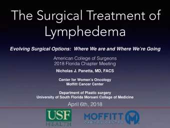 Lymphedema  Evolving Surgical Options:  Where We are and Where Were Going  American College of