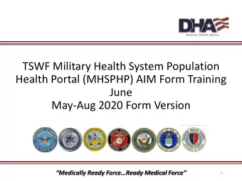 TSWF Military Health System Population  Health Portal (MHSPHP) AIM Form Training  June  May-Aug