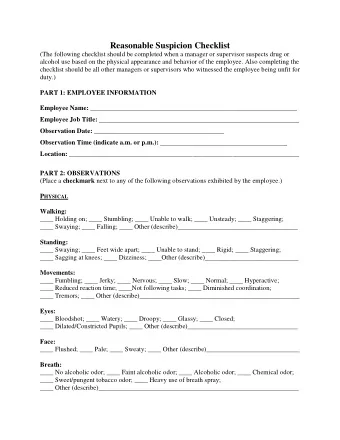 Reasonable Suspicion Checklist  (The following checklist should be completed when a manager or